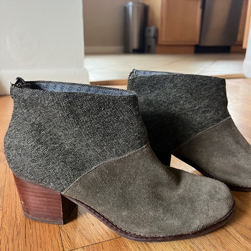 TOMS Gray Suede & Herringbone Ankle Boots